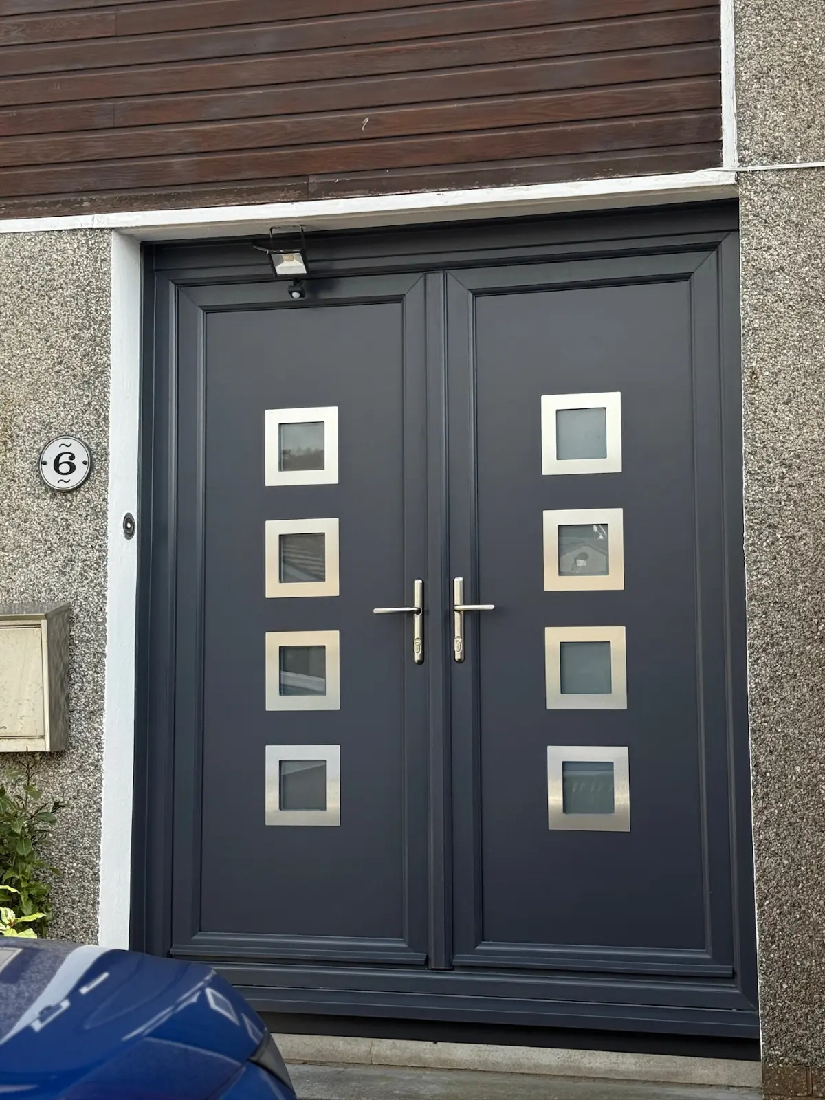 Anthracite grey PVC front door installation, Dundee