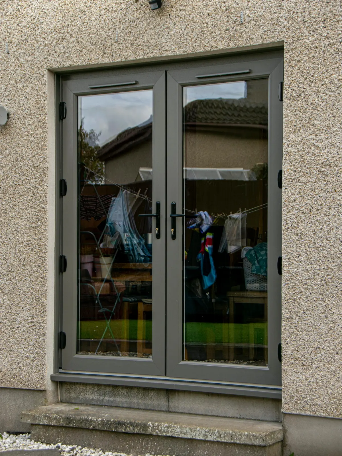 Quartz grey uPVC French door installation, Dundee