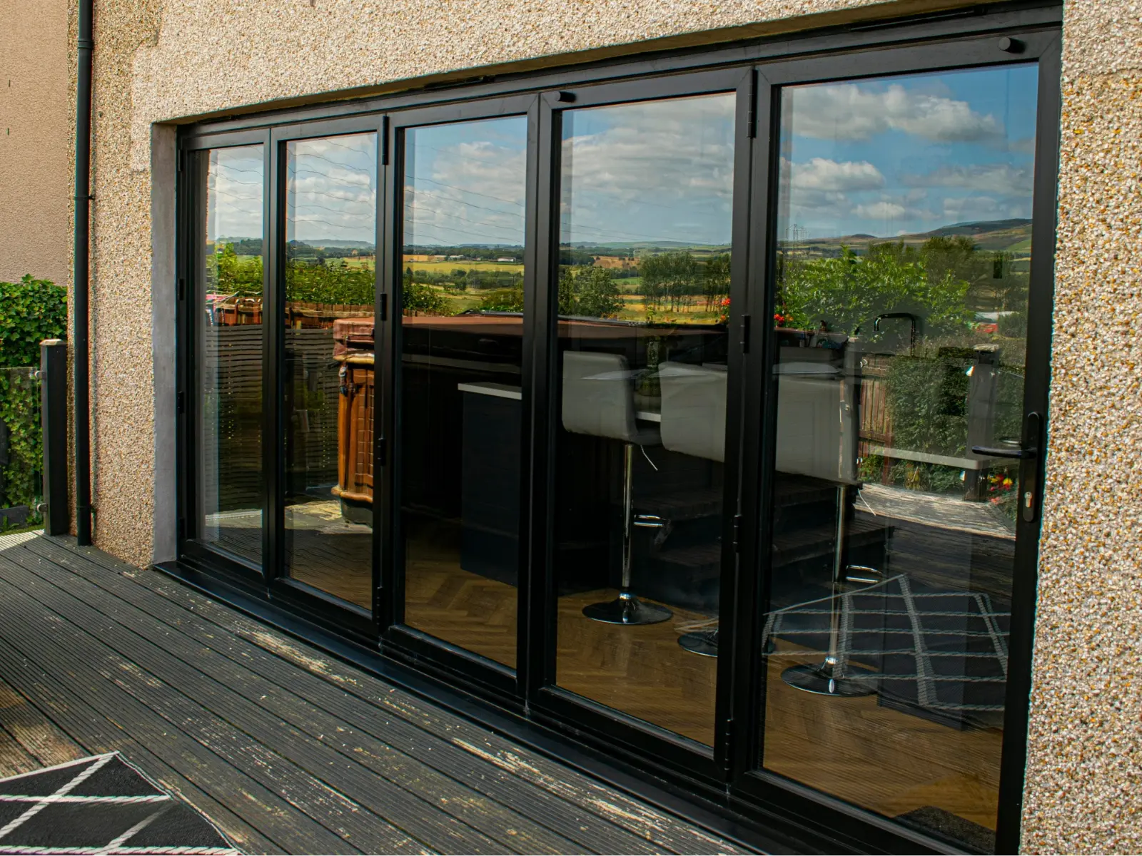 Black aluminium bifold door installation, Dundee