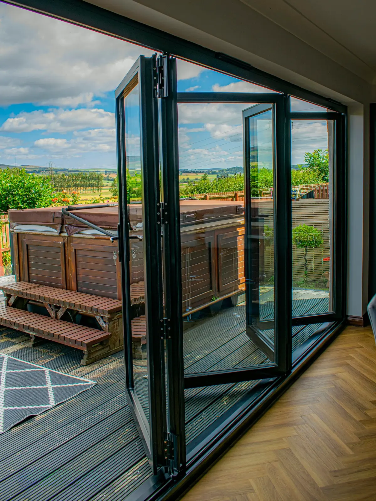Black aluminium bifold door installation, Dundee